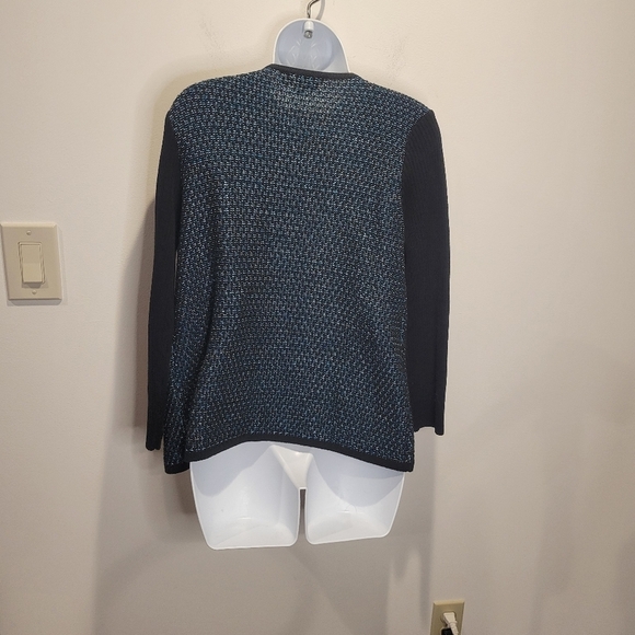 St john size 8 blue/black wool blend asymmetrical zip knit cardigan - Picture 4 of 8